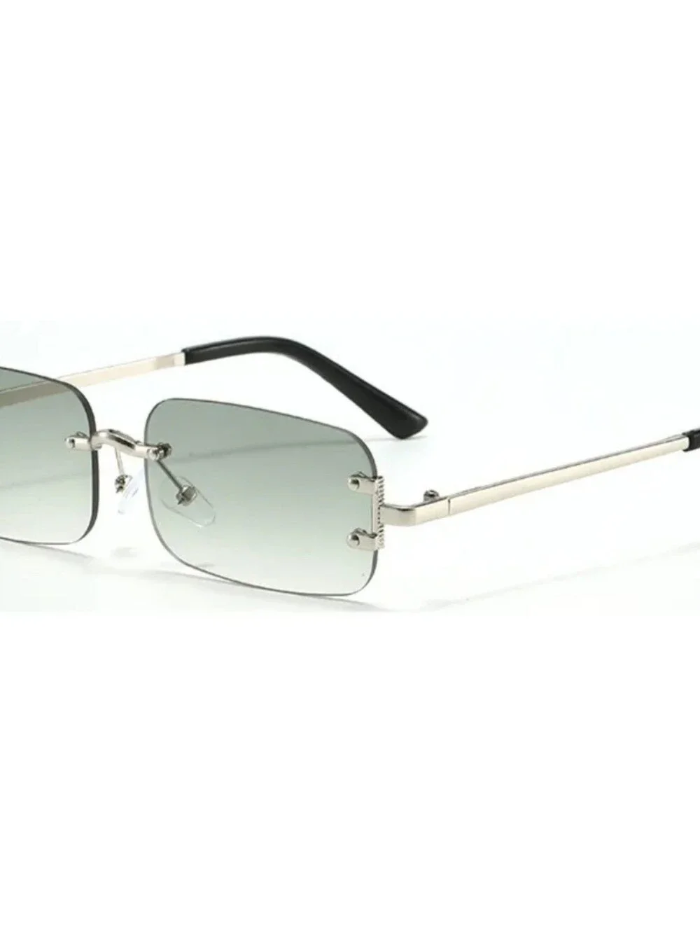 Rimless Square Gradient Sunglasses - Silver Frame, Gray Lenses